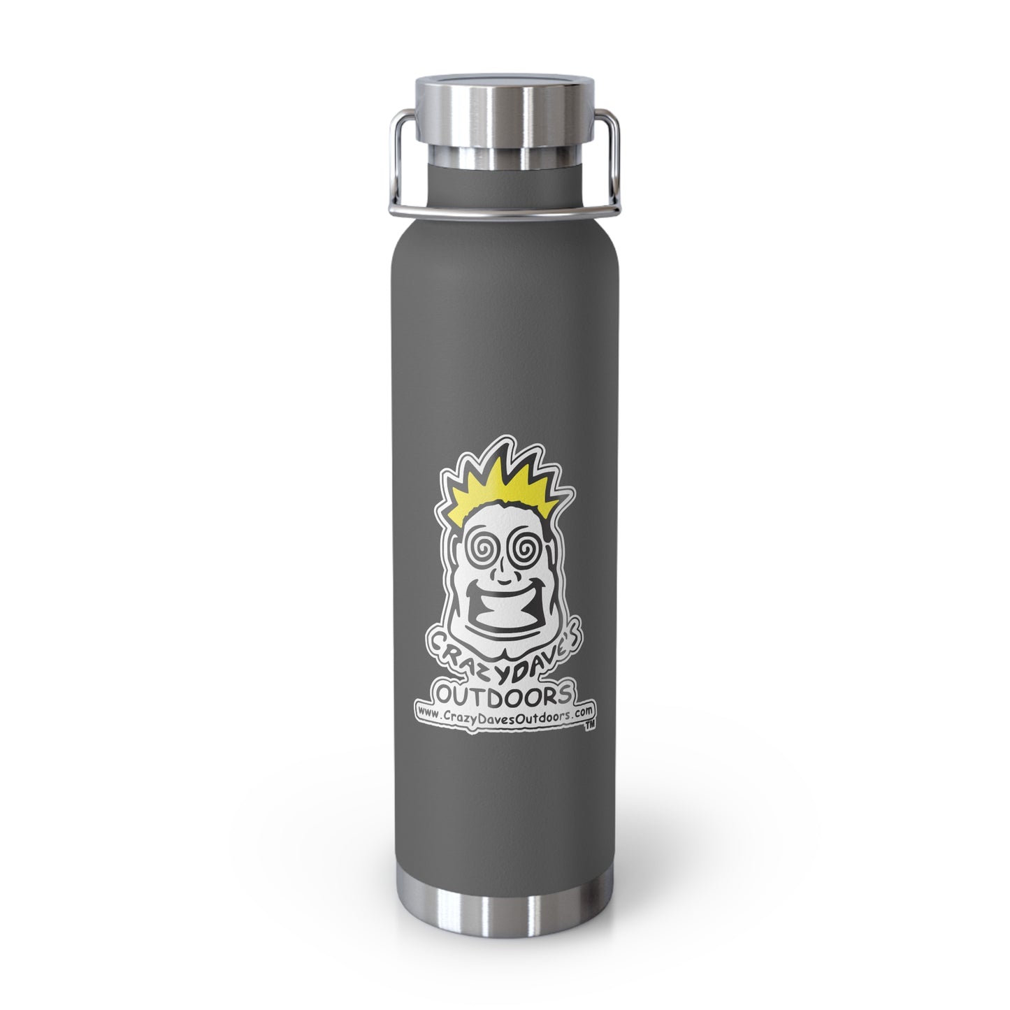 Crazy Dave's Outdoors Logo - Stylish Insulated Water Bottle, 22oz, Copper Vacuum Flask, Outdoor Hydration Gift, Eco-Friendly Travel Mug, SC Palmetto State Design