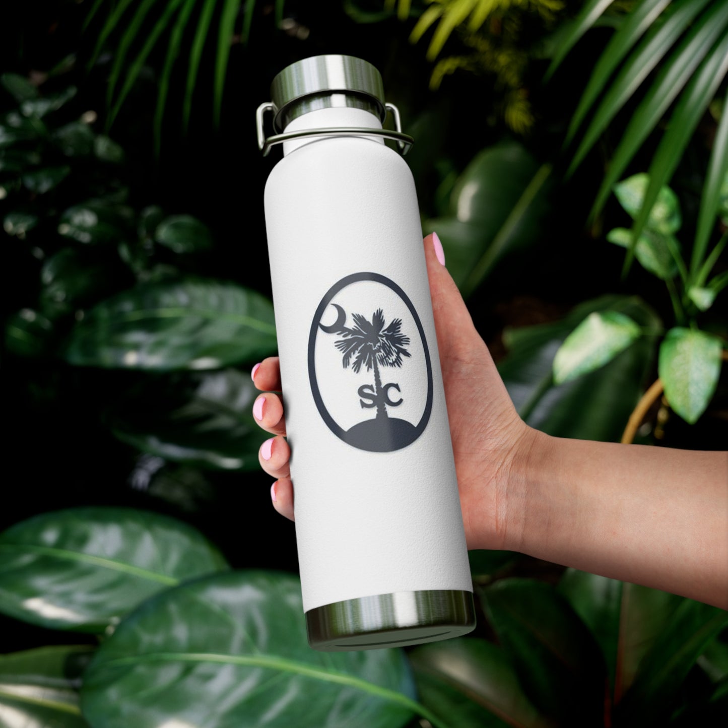 Palmetto and Crescent in an Oval - Stylish Insulated Water Bottle, 22oz, Copper Vacuum Flask, Outdoor Hydration Gift, Eco-Friendly Travel Mug, SC Palmetto State Design