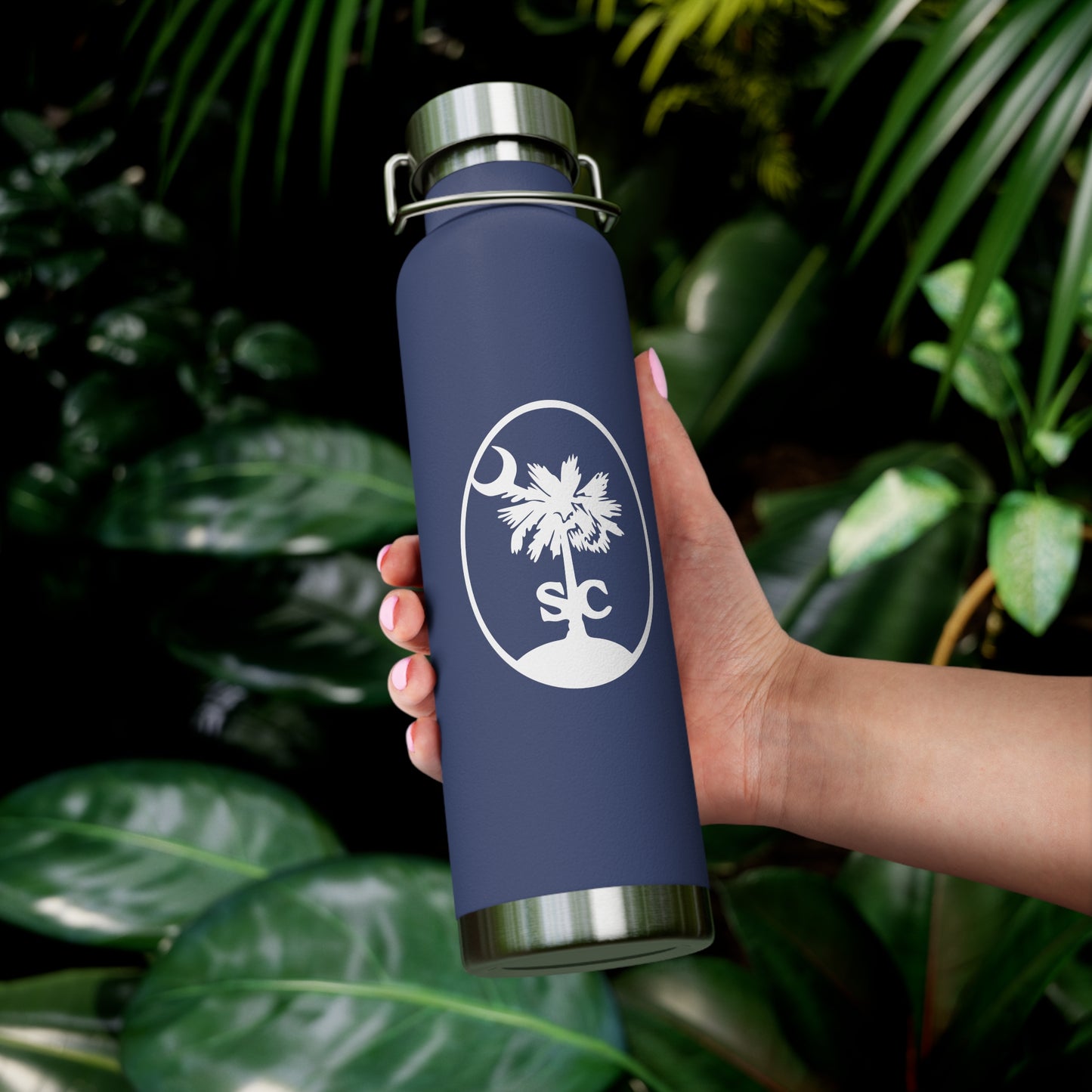 Palmetto and Crescent in an Oval - Stylish Insulated Water Bottle, 22oz, Copper Vacuum Flask, Outdoor Hydration Gift, Eco-Friendly Travel Mug, SC Palmetto State Design