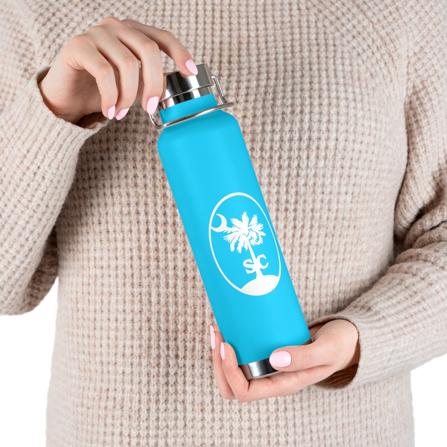 Palmetto and Crescent in an Oval - Stylish Insulated Water Bottle, 22oz, Copper Vacuum Flask, Outdoor Hydration Gift, Eco-Friendly Travel Mug, SC Palmetto State Design