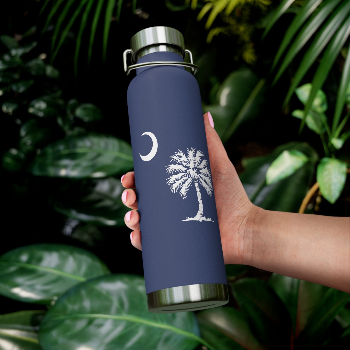 CDO - Palmetto and Crescent - Stylish Insulated Water Bottle, 22oz, Copper Vacuum Flask, Outdoor Hydration Gift, Eco-Friendly Travel Mug, SC Palmetto State Design