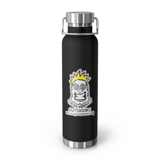 Crazy Dave's Outdoors Logo  - Stylish Insulated Water Bottle, 22oz, Copper Vacuum Flask, Outdoor Hydration Gift, Eco-Friendly Travel Mug, SC Palmetto State Design