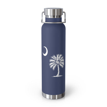 CDO - Palmetto and Crescent  - Stylish Insulated Water Bottle, 22oz, Copper Vacuum Flask, Outdoor Hydration Gift, Eco-Friendly Travel Mug, SC Palmetto State Design