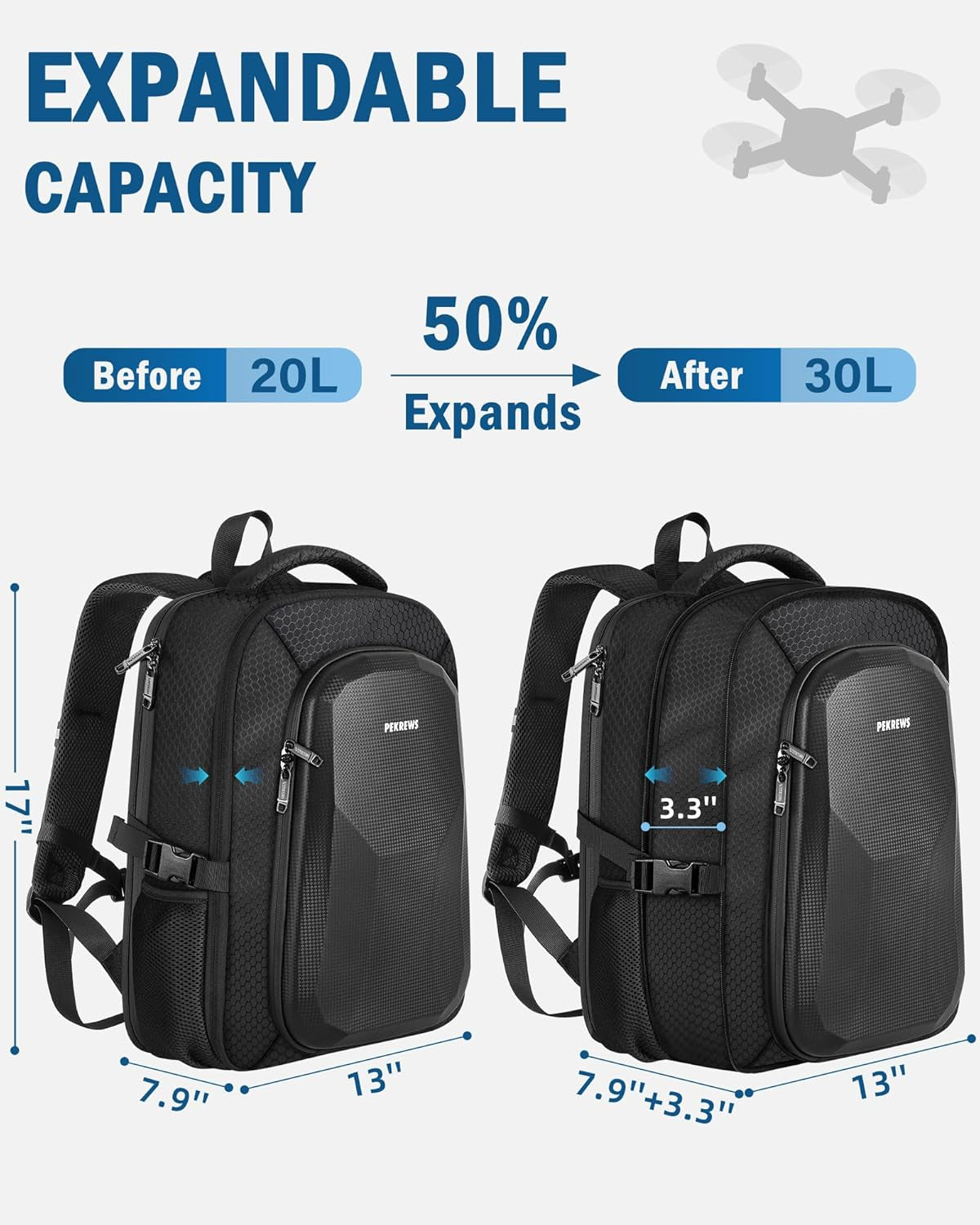 Case for Potensic Atom 2, Large Backpack for Atom 2/Se/3-Axis/Lt | Fits 15.6'' Laptop, 30L Travel Drone Backpack, for Fly More Combo Drone Accessories (Not for RC PTD 1 Remote Controller)