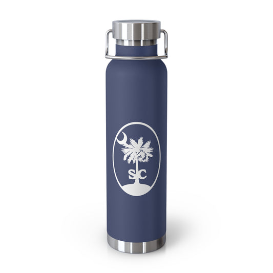 Palmetto and Crescent in an Oval - Stylish Insulated Water Bottle, 22oz, Copper Vacuum Flask, Outdoor Hydration Gift, Eco-Friendly Travel Mug, SC Palmetto State Design