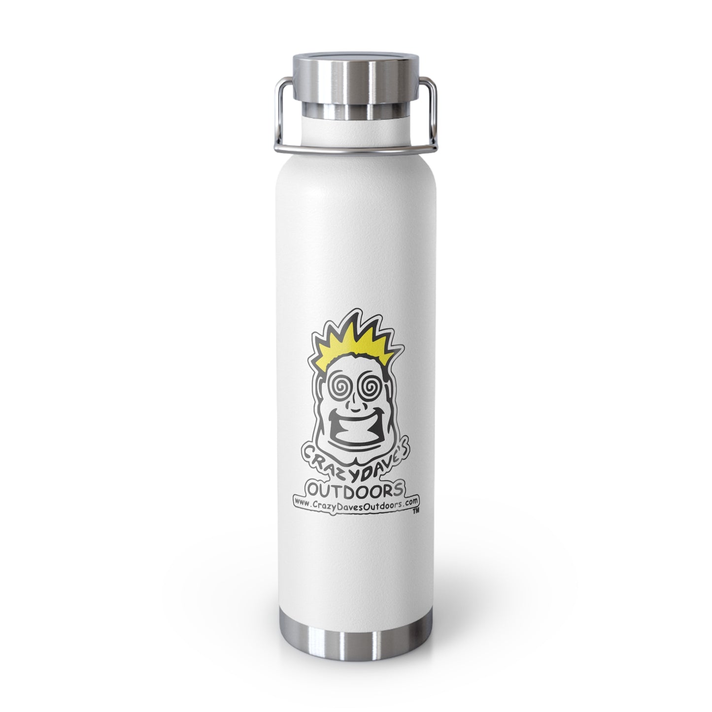 Crazy Dave's Outdoors Logo  - Stylish Insulated Water Bottle, 22oz, Copper Vacuum Flask, Outdoor Hydration Gift, Eco-Friendly Travel Mug, SC Palmetto State Design