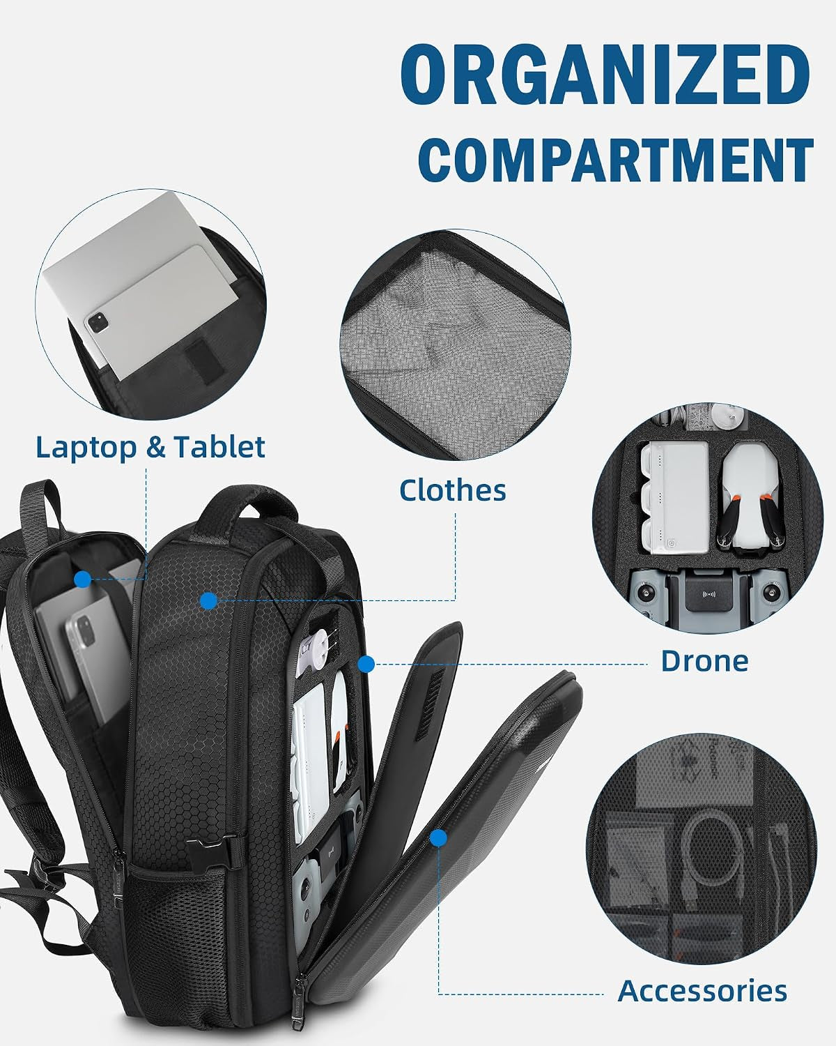 Case for Potensic Atom 2, Large Backpack for Atom 2/Se/3-Axis/Lt | Fits 15.6'' Laptop, 30L Travel Drone Backpack, for Fly More Combo Drone Accessories (Not for RC PTD 1 Remote Controller)