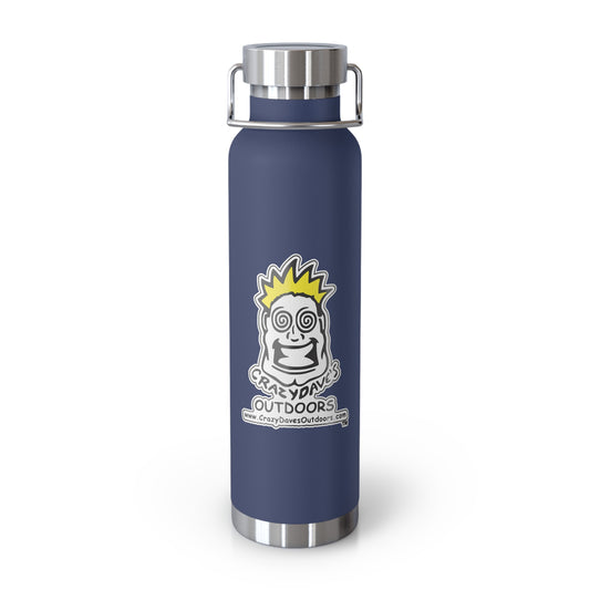 Crazy Dave's Outdoors Logo  - Stylish Insulated Water Bottle, 22oz, Copper Vacuum Flask, Outdoor Hydration Gift, Eco-Friendly Travel Mug, SC Palmetto State Design