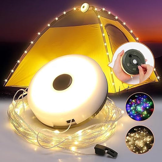 2 in 1 Camping String Light, 32.8Ft Outdoor Camping Light with RGB & Warm Lighting Color, Rechargeable Outdoor Camping String Light with Flashlight for Tent Camping Hiking Mountaining Picnic