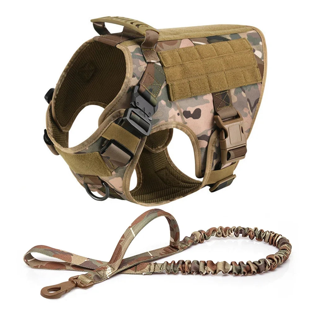 Dog Harness for Large Dogs Collar Leash Molle Pouch Military Harnesses French Bulldog Pet Tactical Training Vest Dog Accessories