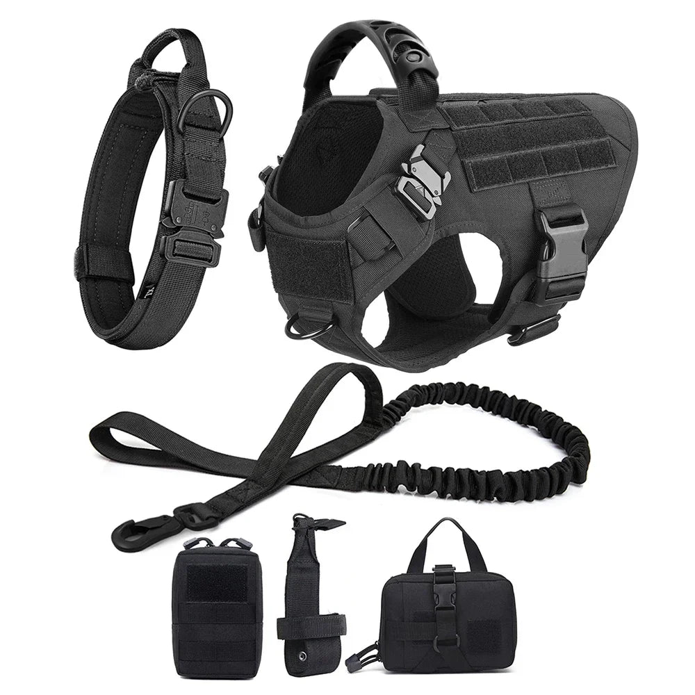 Dog Harness for Large Dogs Collar Leash Molle Pouch Military Harnesses French Bulldog Pet Tactical Training Vest Dog Accessories