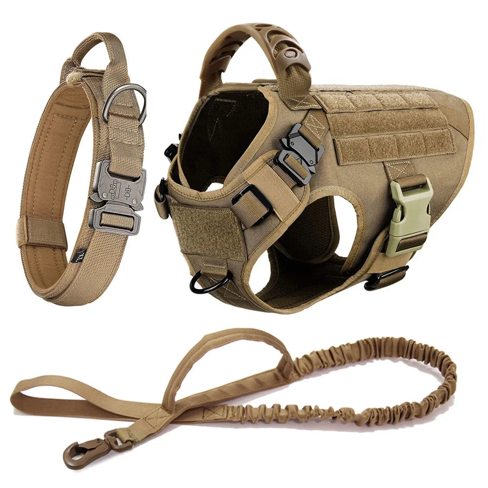 Dog Harness for Large Dogs Collar Leash Molle Pouch Military Harnesses French Bulldog Pet Tactical Training Vest Dog Accessories