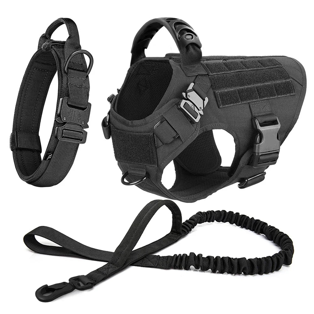 Dog Harness for Large Dogs Collar Leash Molle Pouch Military Harnesses French Bulldog Pet Tactical Training Vest Dog Accessories