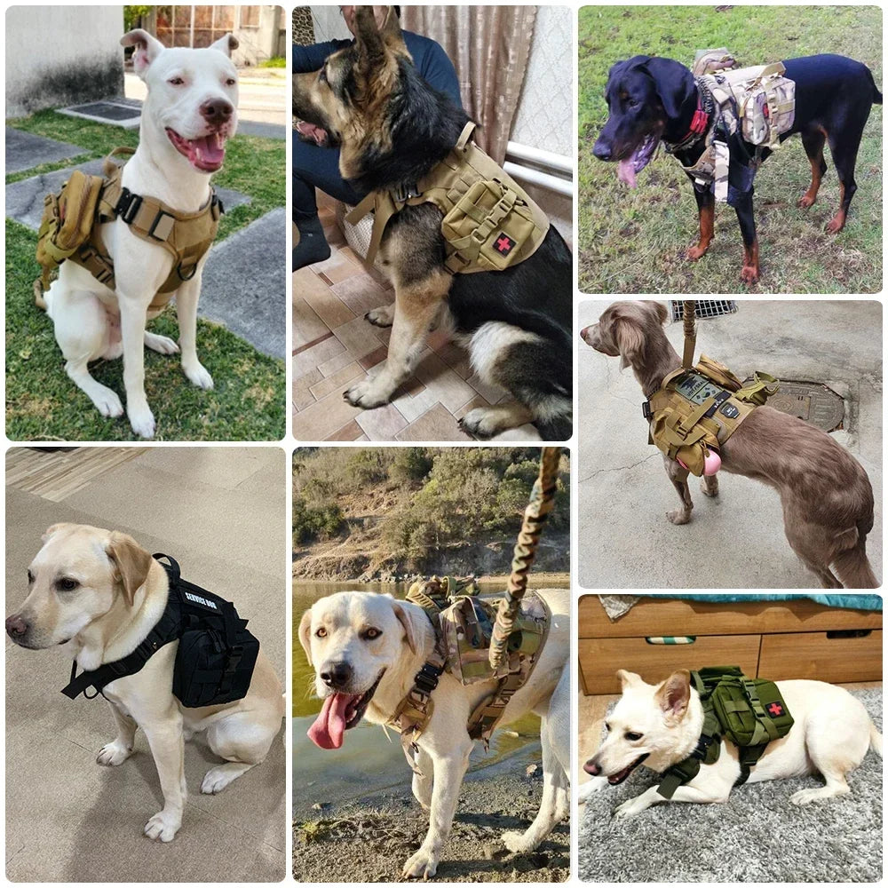 Dog Harness for Large Dogs Collar Leash Molle Pouch Military Harnesses French Bulldog Pet Tactical Training Vest Dog Accessories