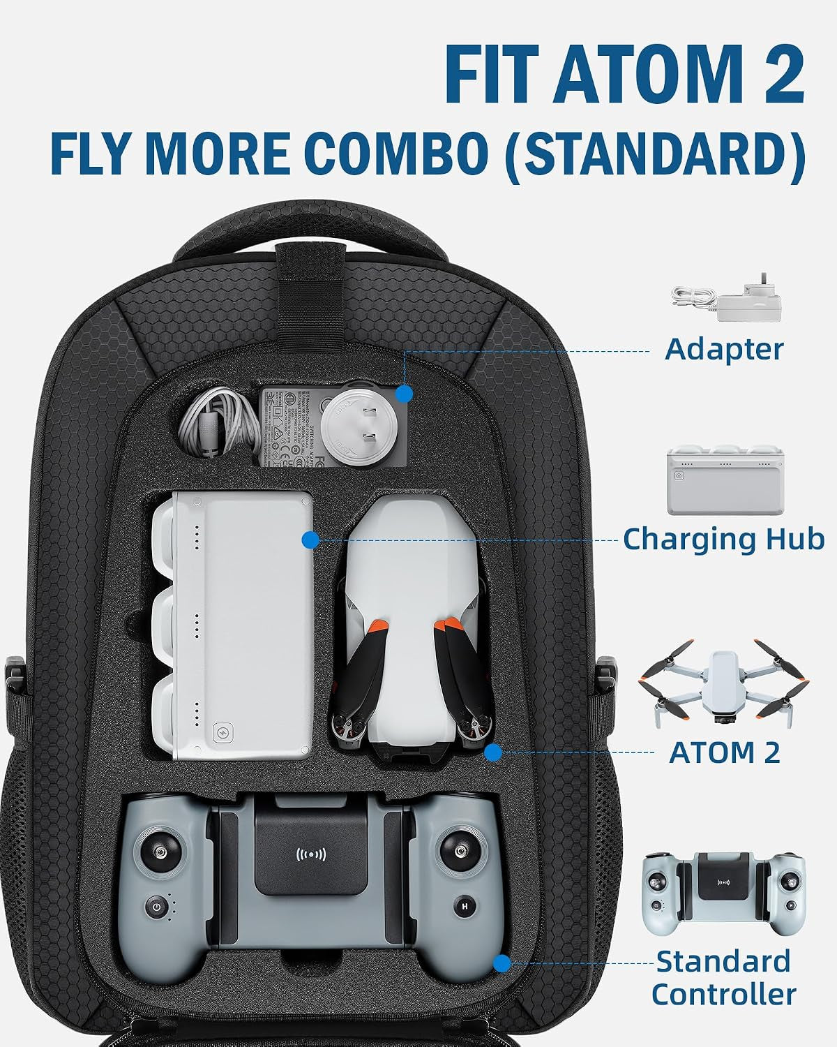 Case for Potensic Atom 2, Large Backpack for Atom 2/Se/3-Axis/Lt | Fits 15.6'' Laptop, 30L Travel Drone Backpack, for Fly More Combo Drone Accessories (Not for RC PTD 1 Remote Controller)