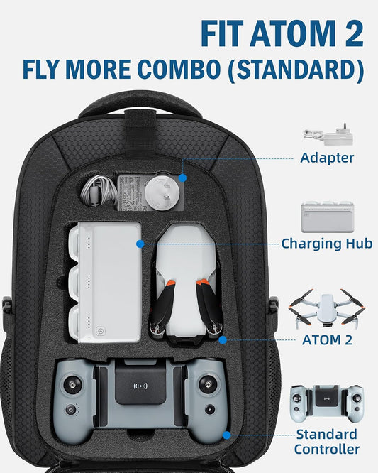 Case for Potensic Atom 2, Large Backpack for Atom 2/Se/3-Axis/Lt | Fits 15.6'' Laptop, 30L Travel Drone Backpack, for Fly More Combo Drone Accessories (Not for RC PTD 1 Remote Controller)